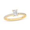 Thumbnail Image 1 of Emerald & Round-Cut Diamond Gallery-Set Engagement Ring 3/4 ct tw 14K Yellow Gold