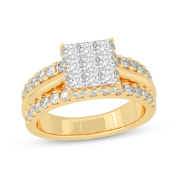 Now + Forever Princess & Round-Cut Multi-Diamond Center Engagement Ring 2 ct tw 14K Yellow Gold