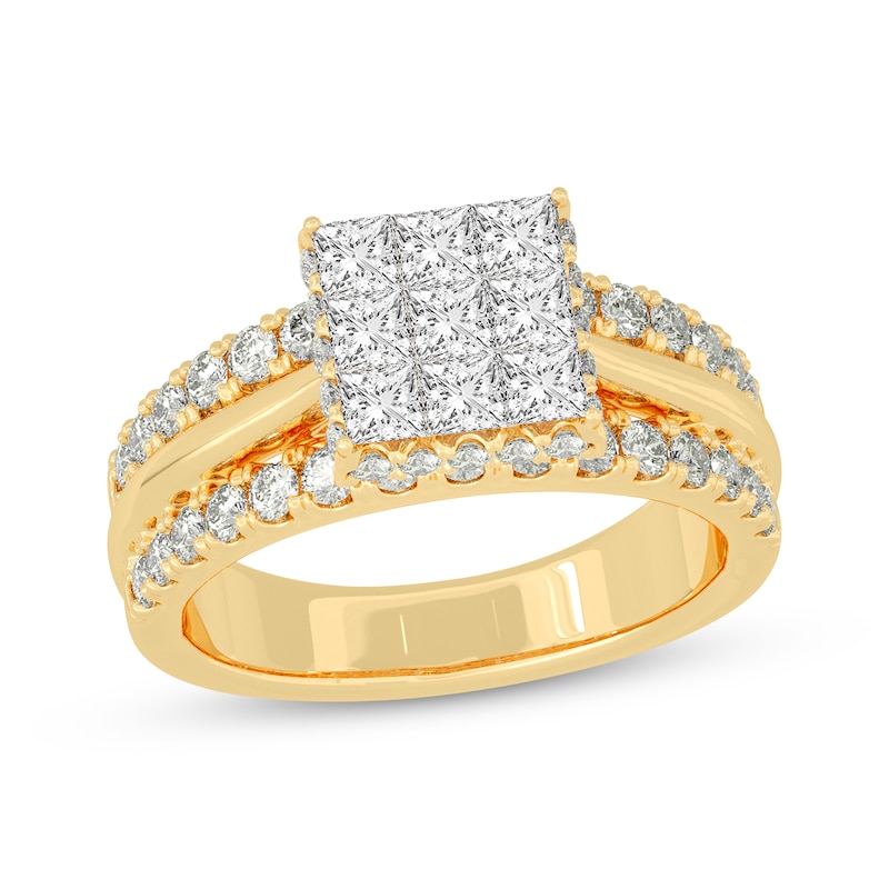 Main Image 1 of Princess & Round-Cut Multi-Diamond Center Engagement Ring 2 ct tw 14K Yellow Gold