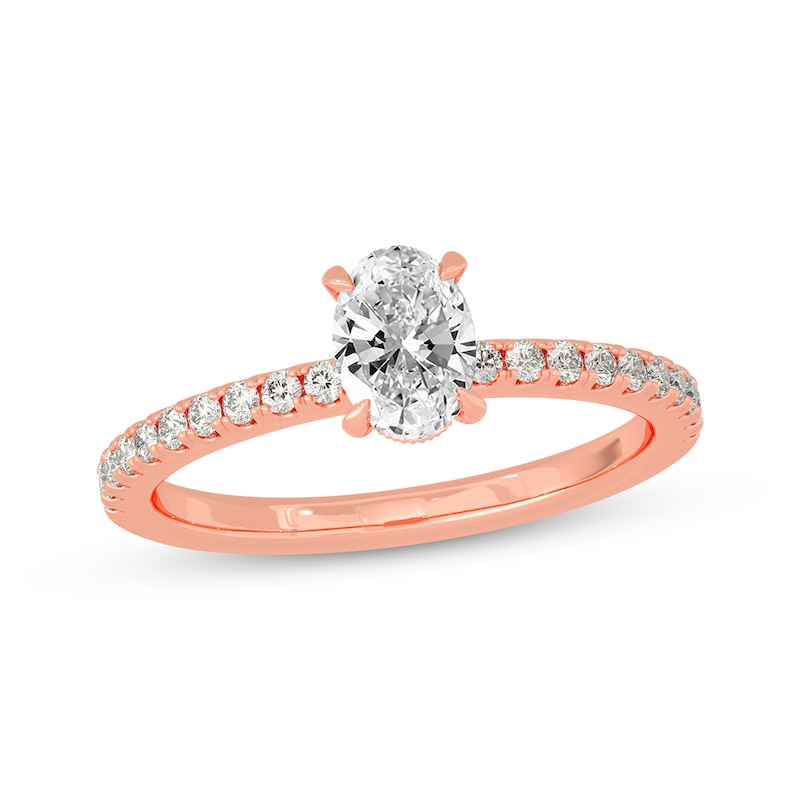 Main Image 1 of Oval & Round-Cut Diamond Gallery-Set Engagement Ring 3/4 ct tw 14K Rose Gold