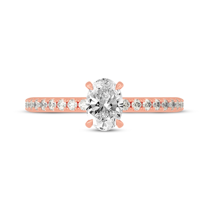 Main Image 3 of Oval & Round-Cut Diamond Gallery-Set Engagement Ring 3/4 ct tw 14K Rose Gold