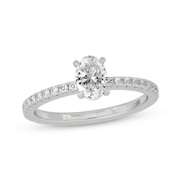 Oval & Round-Cut Diamond Gallery-Set Engagement Ring 3/4 ct tw 14K White Gold