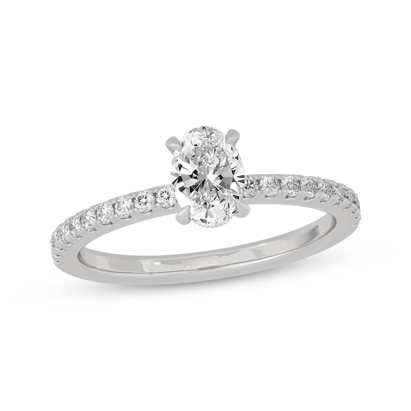 Oval & Round-Cut Diamond Gallery-Set Engagement Ring 3/4 ct tw 14K ...