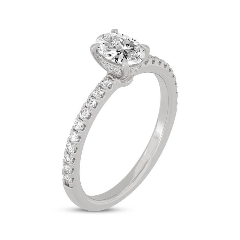 Main Image 2 of Oval & Round-Cut Diamond Gallery-Set Engagement Ring 3/4 ct tw 14K White Gold