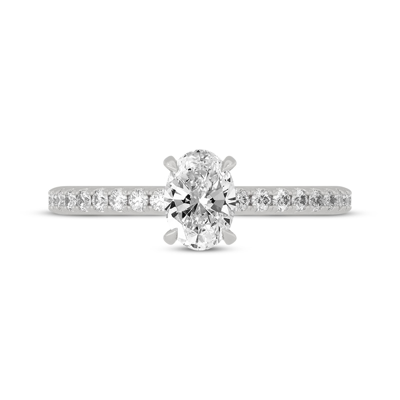 Main Image 3 of Oval & Round-Cut Diamond Gallery-Set Engagement Ring 3/4 ct tw 14K White Gold