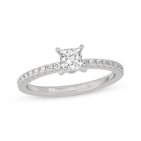 Princess & Round-Cut Diamond Gallery-Set Engagement Ring 3/4 ct tw 14K White Gold