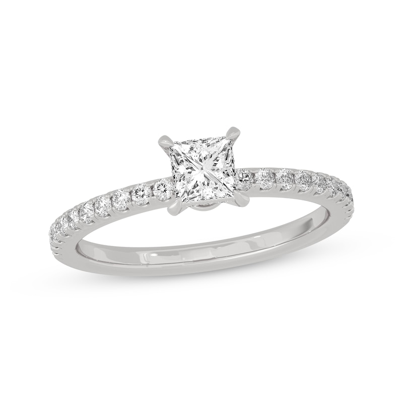 Princess & Round-Cut Diamond Gallery-Set Engagement Ring 3/4 ct tw 14K ...