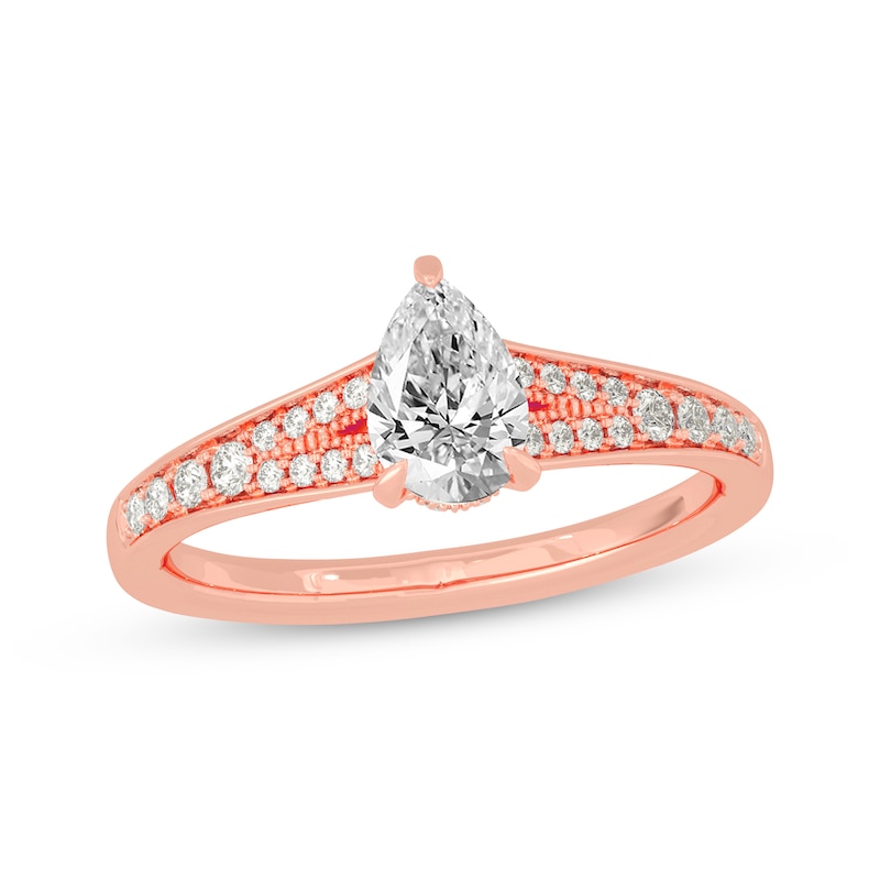 Main Image 1 of Pear-Shaped & Round-Cut Split-Shank Engagement Ring 3/4 ct tw 14K Rose Gold