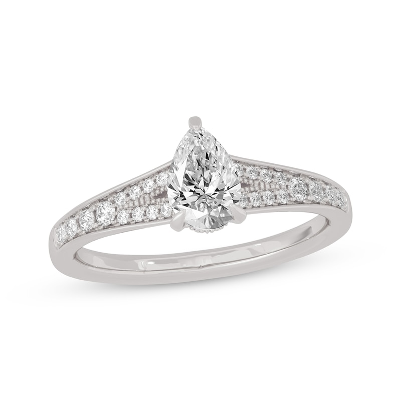 Main Image 1 of Pear-Shaped & Round-Cut Split-Shank Engagement Ring 3/4 ct tw 14K White Gold