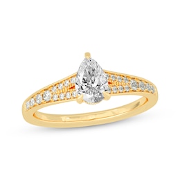 Pear-Shaped & Round-Cut Split-Shank Engagement Ring 3/4 ct tw 14K Yellow Gold