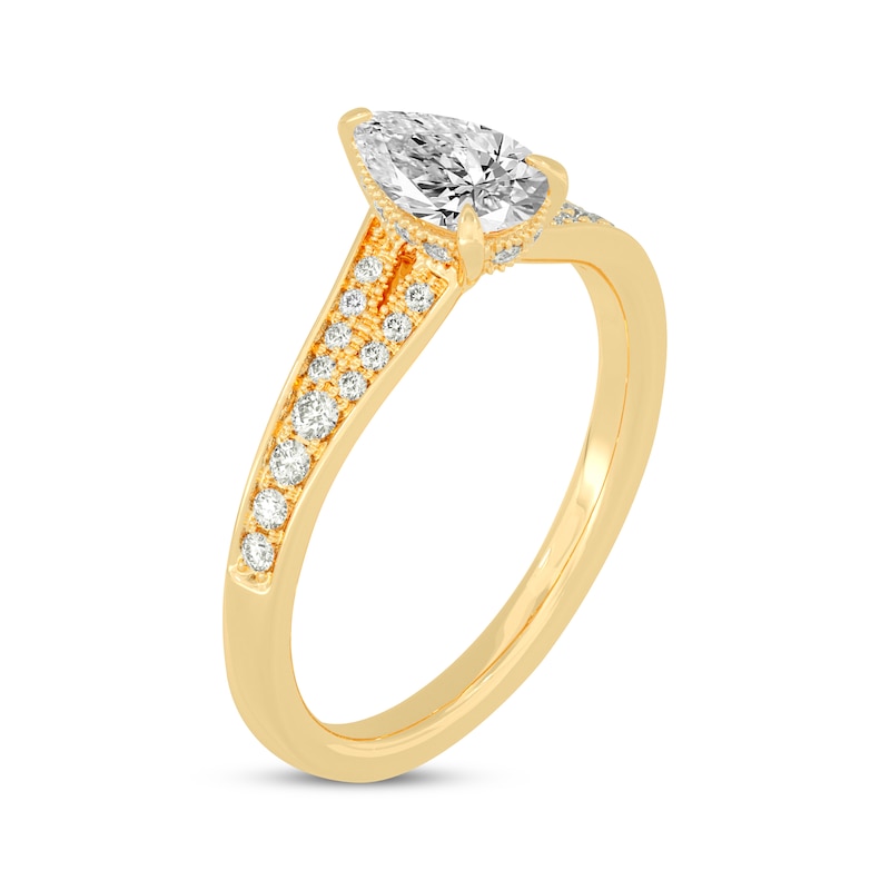 Main Image 2 of Pear-Shaped & Round-Cut Split-Shank Engagement Ring 3/4 ct tw 14K Yellow Gold