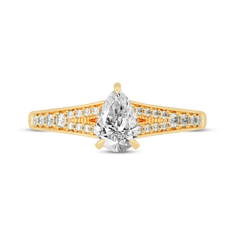 Main Image 3 of Pear-Shaped & Round-Cut Split-Shank Engagement Ring 3/4 ct tw 14K Yellow Gold