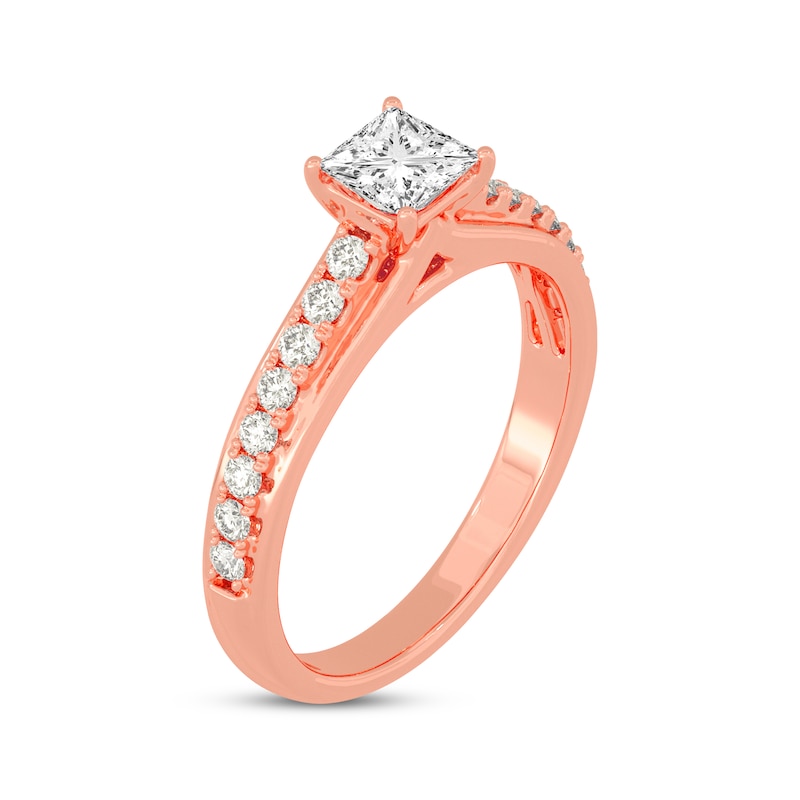 Princess & Round-Cut Diamond Engagement Ring 3/4 ct tw 14K Rose Gold