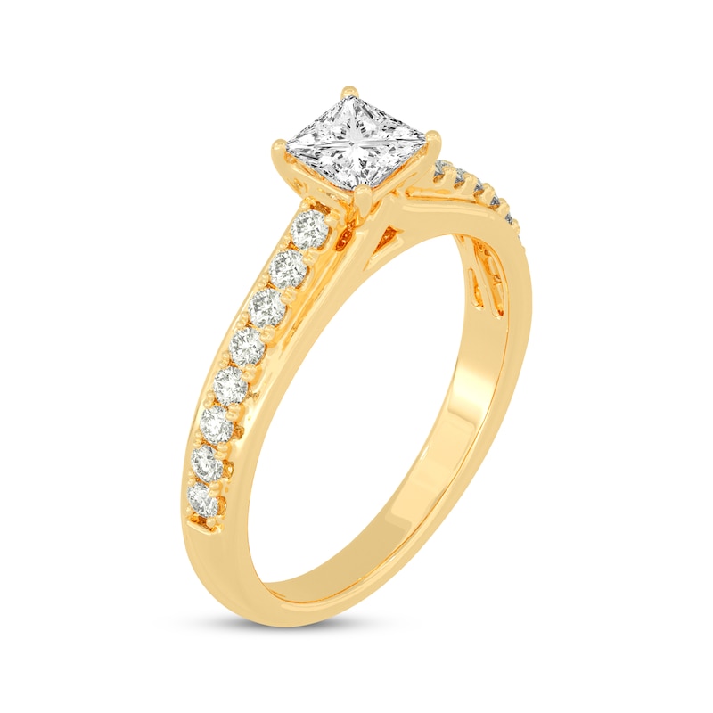 Princess & Round-Cut Diamond Engagement Ring 3/4 ct tw 14K Yellow Gold