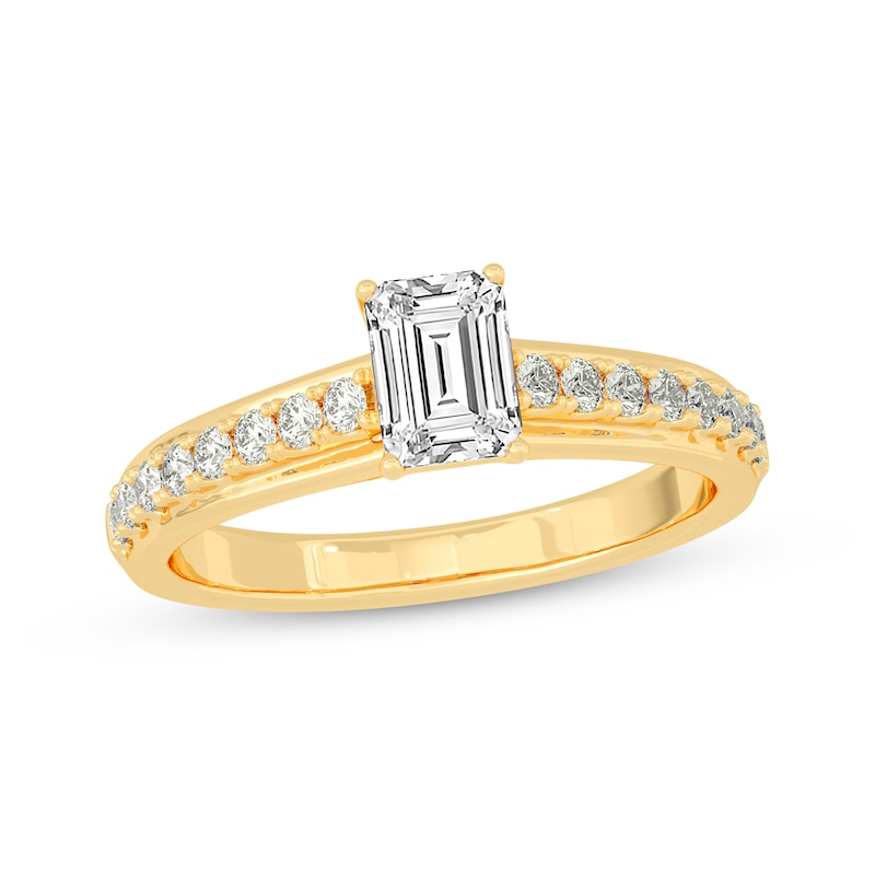 Emerald & Round-Cut Diamond Engagement Ring 3/4 ct tw 14K Yellow Gold | Kay