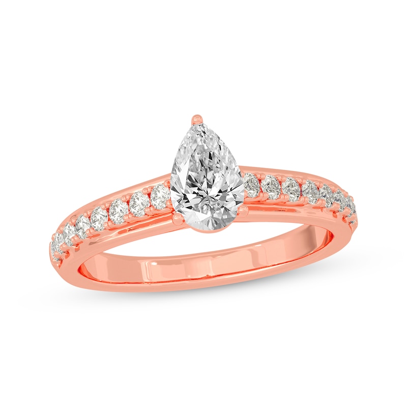 Main Image 1 of Pear-Shaped & Round-Cut Diamond Engagement Ring 3/4 ct tw 14K Rose Gold