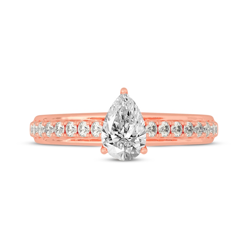 Main Image 3 of Pear-Shaped & Round-Cut Diamond Engagement Ring 3/4 ct tw 14K Rose Gold