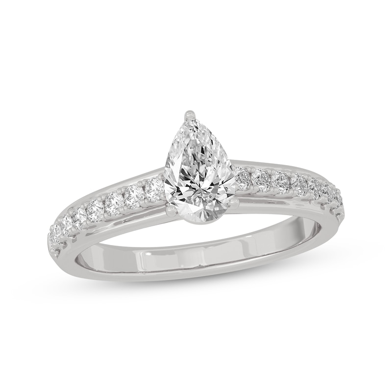 Pear-Shaped & Round-Cut Diamond Engagement Ring 3/4 ct tw 14K White Gold