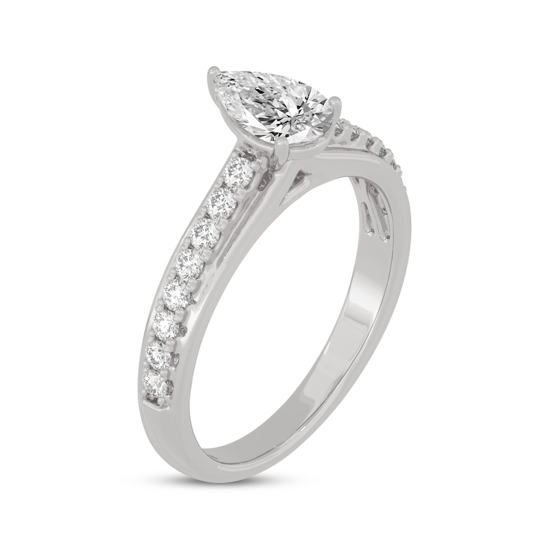 Pear-Shaped & Round-Cut Diamond Engagement Ring 3/4 ct tw 14K White Gold