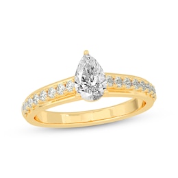 Pear-Shaped & Round-Cut Diamond Engagement Ring 3/4 ct tw 14K Yellow Gold