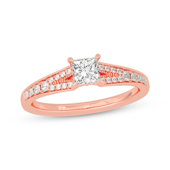 Princess & Round-Cut Split-Shank Engagement Ring 3/4 ct tw 14K Rose Gold