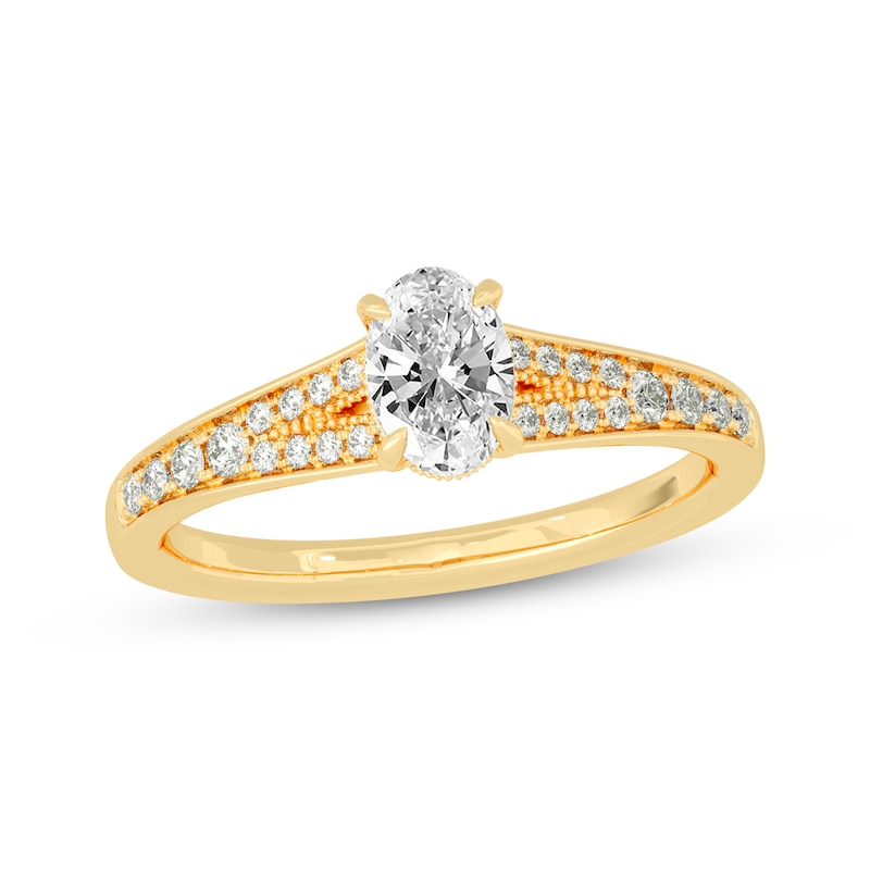 Oval & Round-Cut Split-Shank Engagement Ring 3/4 ct tw 14K Yellow Gold ...