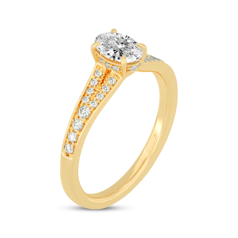 Main Image 2 of Oval & Round-Cut Split-Shank Engagement Ring 3/4 ct tw 14K Yellow Gold