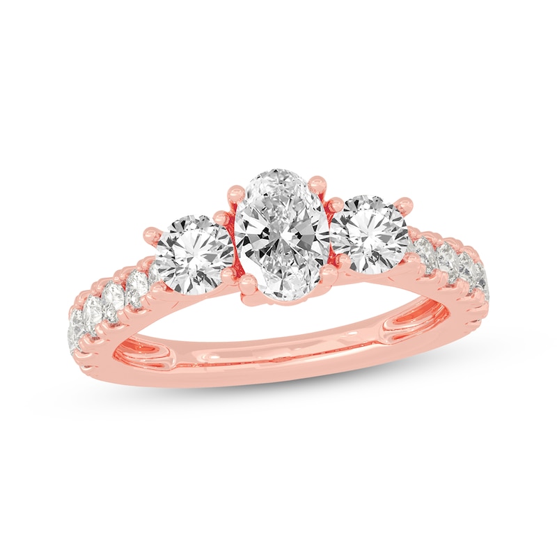 Main Image 1 of Memories Moments Magic Oval & Round-Cut Three-Stone Diamond Engagement Ring 2 ct tw 14K Rose Gold