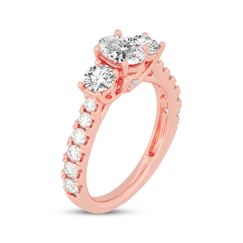 Main Image 2 of Memories Moments Magic Oval & Round-Cut Three-Stone Diamond Engagement Ring 2 ct tw 14K Rose Gold