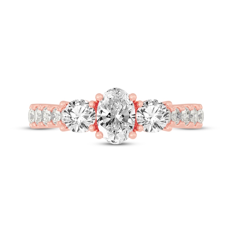 Main Image 3 of Memories Moments Magic Oval & Round-Cut Three-Stone Diamond Engagement Ring 2 ct tw 14K Rose Gold