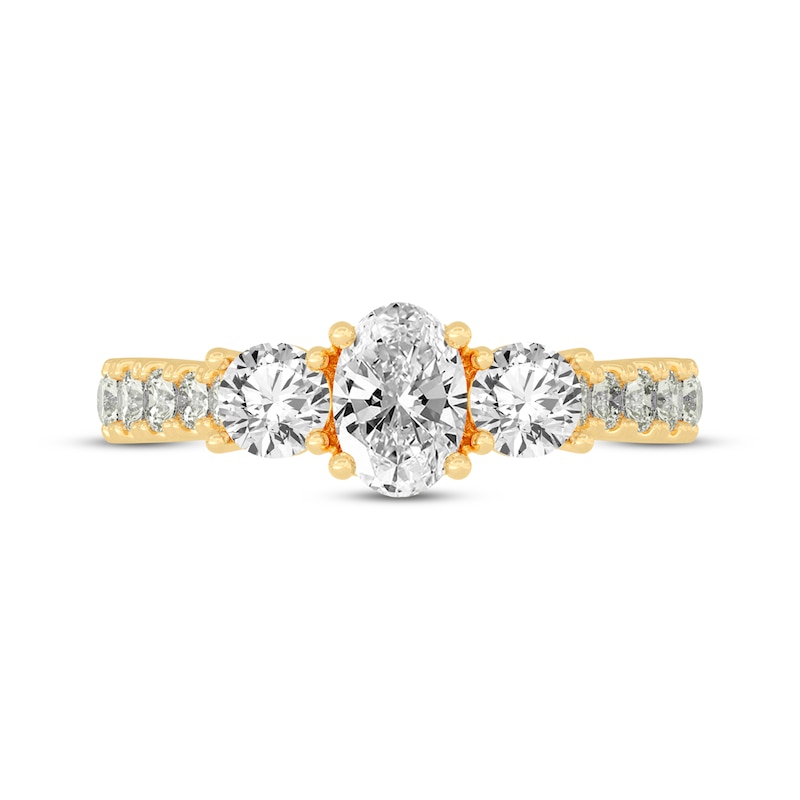 Main Image 3 of Memories Moments Magic Oval & Round-Cut Three-Stone Diamond Engagement Ring 2 ct tw 14K Yellow Gold