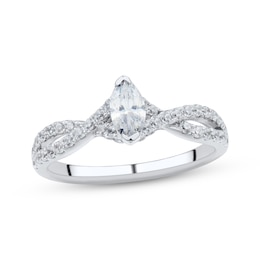 Marquise & Round-Cut Diamond Engagement Ring 3/4 ct tw 14K White Gold