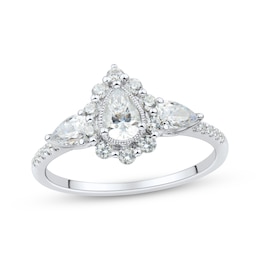 Memories Moments Magic Pear-Shaped & Round-Cut Diamond Three-Stone Engagement Ring 1 ct tw 14K White Gold