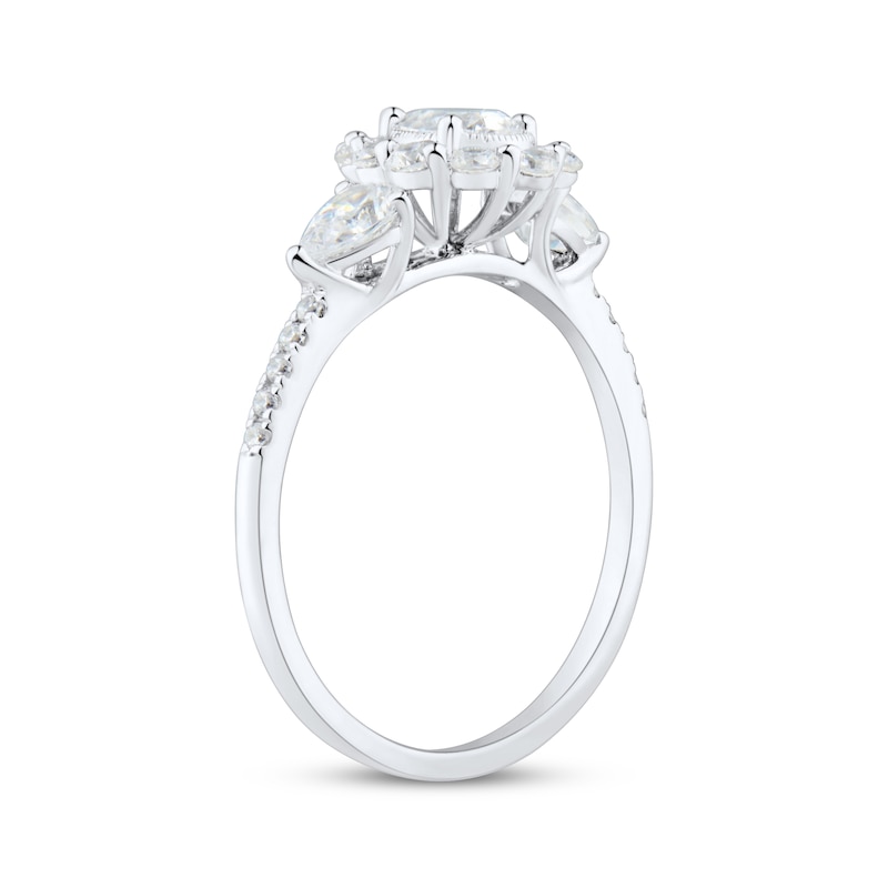 Main Image 2 of Memories Moments Magic Pear-Shaped & Round-Cut Diamond Three-Stone Engagement Ring 1 ct tw 14K White Gold