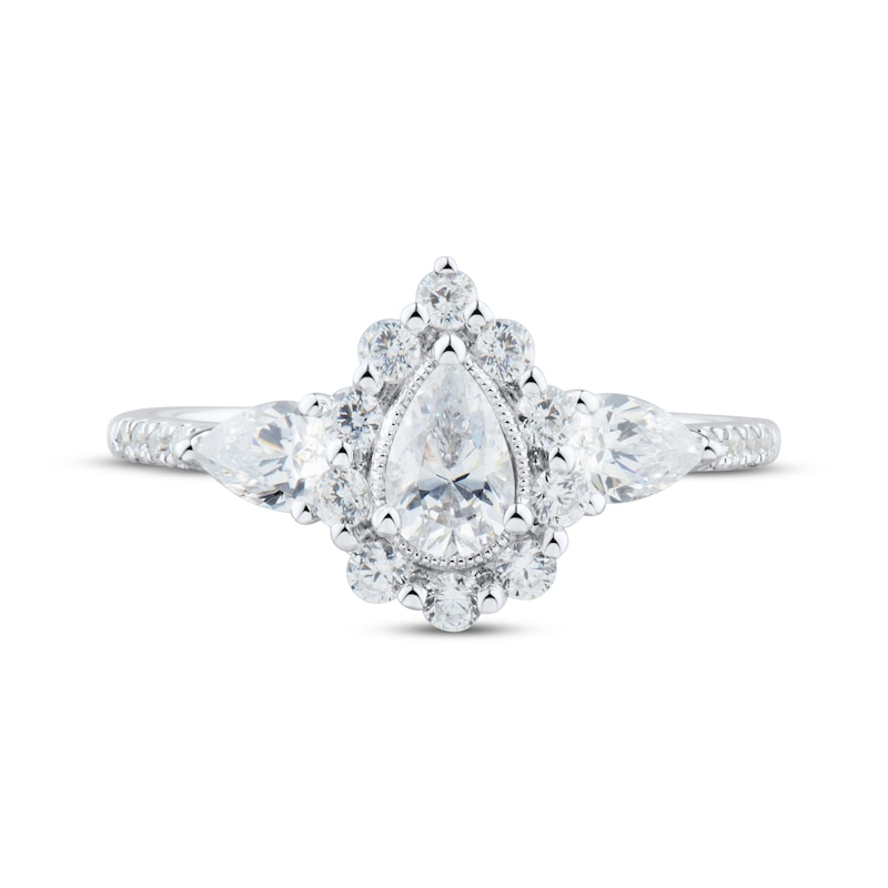 Main Image 3 of Memories Moments Magic Pear-Shaped & Round-Cut Diamond Three-Stone Engagement Ring 1 ct tw 14K White Gold