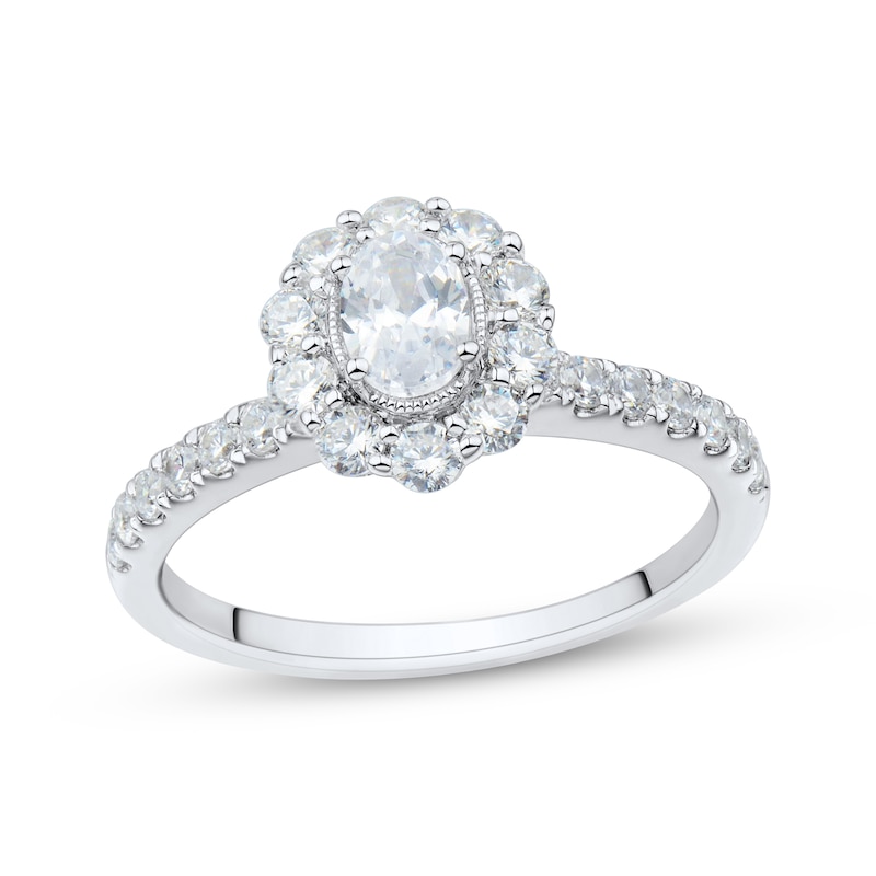 Main Image 1 of Oval & Round-Cut Diamond Engagement Ring 1-1/4 ct tw Platinum