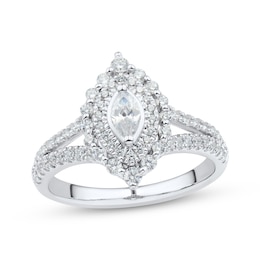 Marquise & Round-Cut Diamond Engagement Ring 3/4 ct tw 14K White Gold