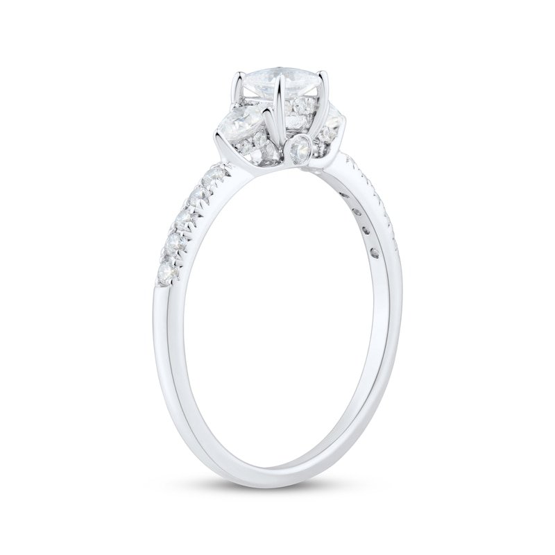 Main Image 2 of Memories Moments Magic Princess-Cut, Pear-Shaped & Round-Cut Diamond Three-Stone Engagement Ring 3/4 ct tw 14K White Gold