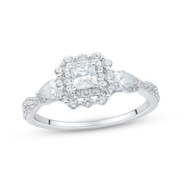 Princess-Cut, Pear-Shaped & Round-Cut Diamond Three-Stone Engagement Ring 1 ct tw 14K White Gold