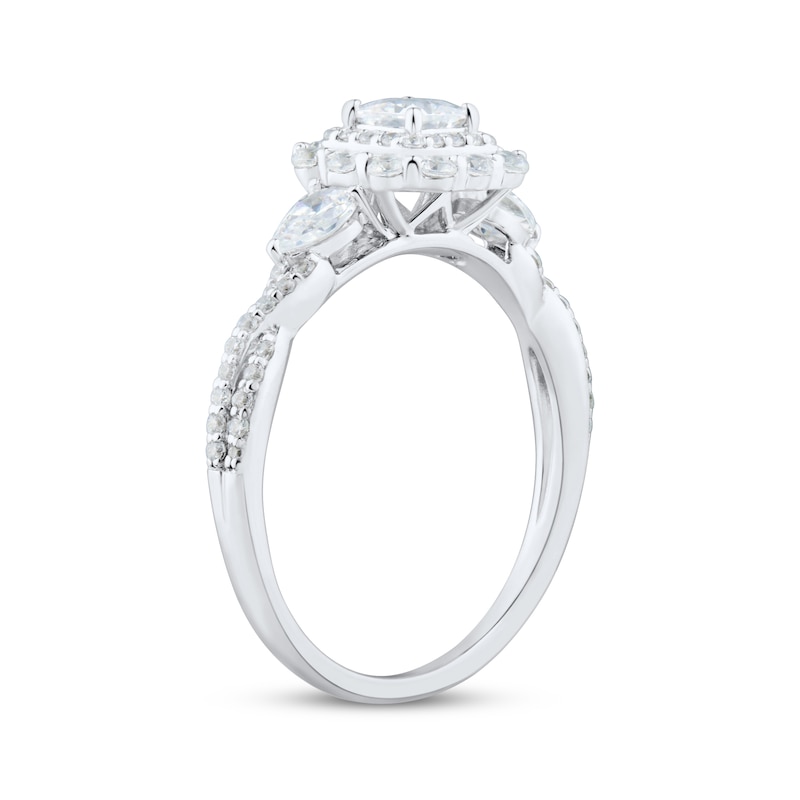 Main Image 2 of Princess-Cut, Pear-Shaped & Round-Cut Diamond Three-Stone Engagement Ring 1 ct tw 14K White Gold