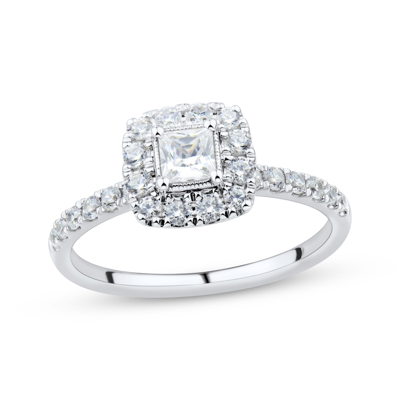 Main Image 1 of Princess & Round-Cut Diamond Engagement Ring 3/4 ct tw Platinum