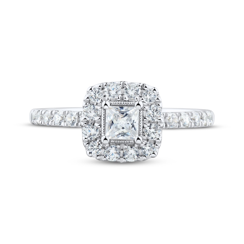 Main Image 3 of Princess & Round-Cut Diamond Engagement Ring 3/4 ct tw Platinum