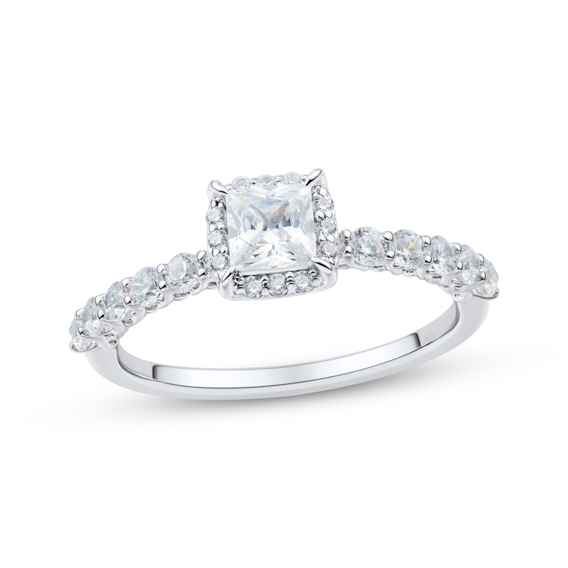 Main Image 1 of Princess & Round-Cut Diamond Engagement Ring 1 ct tw Platinum