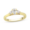 Thumbnail Image 1 of Memories Moments Magic Oval & Round-Cut Diamond Three-Stone Engagement Ring 3/4 ct tw 14K Yellow Gold