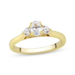 Memories Moments Magic Oval & Round-Cut Diamond Three-Stone Engagement Ring 3/4 ct tw 14K Yellow Gold