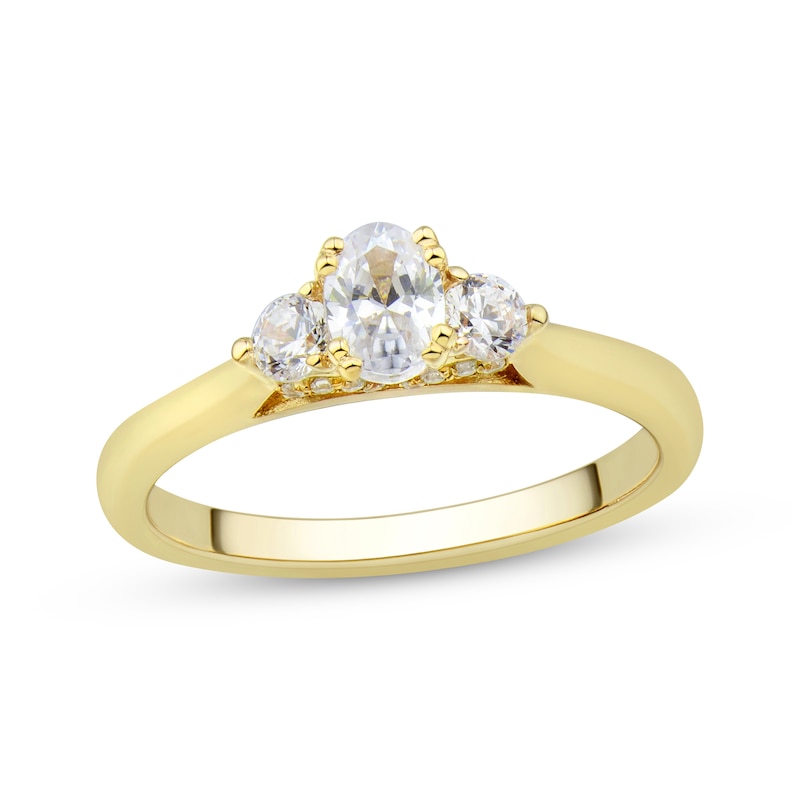 Main Image 1 of Memories Moments Magic Oval & Round-Cut Diamond Three-Stone Engagement Ring 3/4 ct tw 14K Yellow Gold