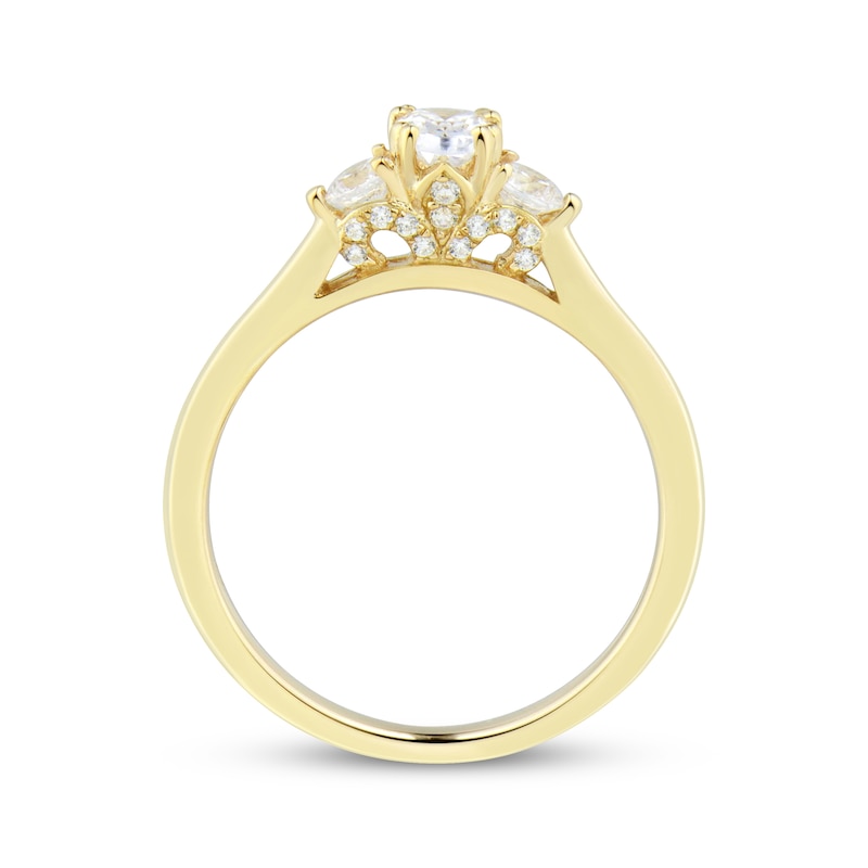 Main Image 2 of Memories Moments Magic Oval & Round-Cut Diamond Three-Stone Engagement Ring 3/4 ct tw 14K Yellow Gold