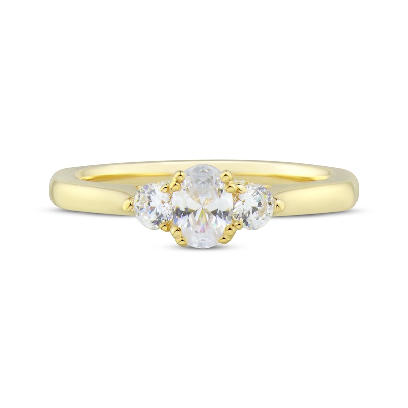 Main Image 3 of Memories Moments Magic Oval & Round-Cut Diamond Three-Stone Engagement Ring 3/4 ct tw 14K Yellow Gold