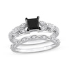 Thumbnail Image 1 of Vintage-Style Princess-Cut Black & Round-Cut White Diamond Bridal Set 7/8 ct tw 14K White Gold