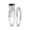 Thumbnail Image 2 of Vintage-Style Princess-Cut Black & Round-Cut White Diamond Bridal Set 7/8 ct tw 14K White Gold